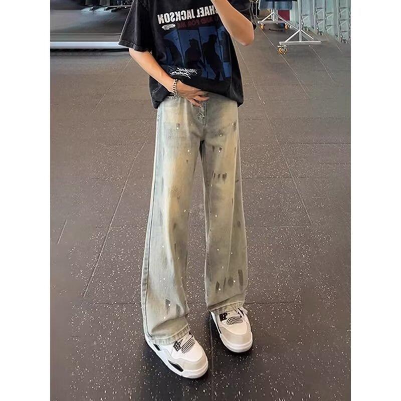 Мужские прямые джинсы JYL Cleanfit Splash Tie-Dye Винтажная стирка Свободные Повседневные Деним 2XL бездна