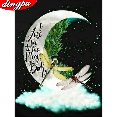 Pittura con Diamanti Quadrati Completi Mosaico Luna Immagine di Strass Libellula Decorazione per la Casa