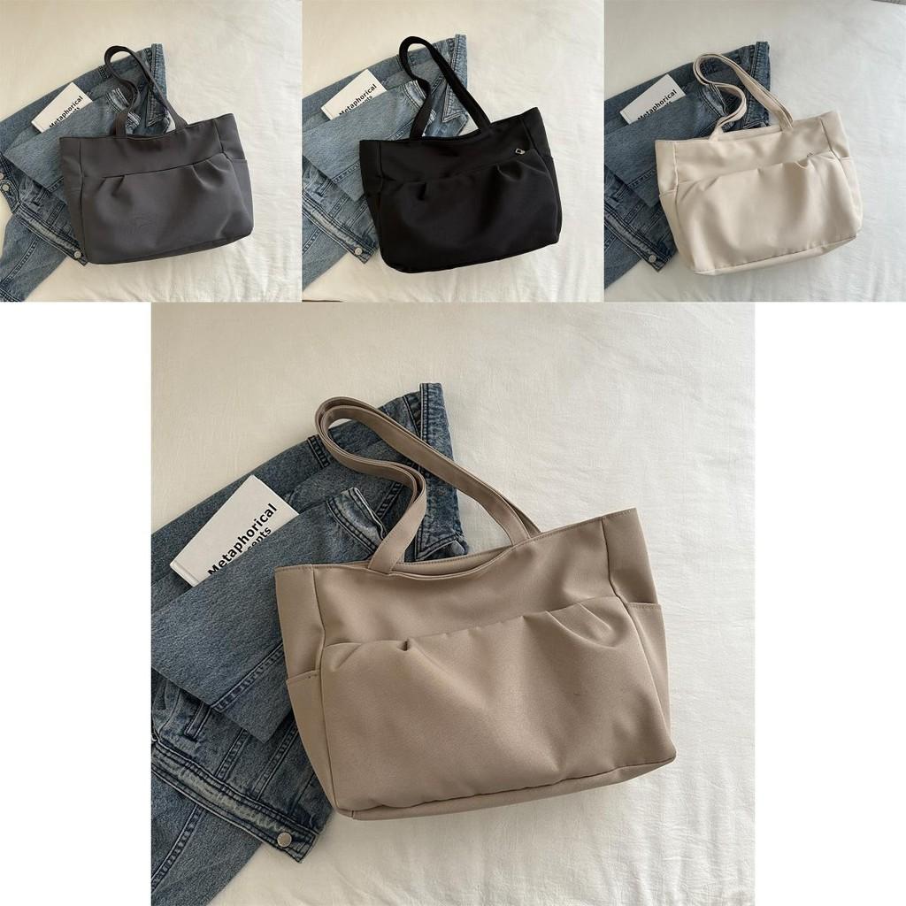 2024 Fashionable Large Capacity Canvas Tote Bag Stylish Commuter Shoulder Bag In White Gray Black Khaki Colors