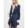 Spring and Summer New Women's Clothing Fold Collar Micro Drop-Shoulder Long-Sleeve Waist Belt Shirt Style Dress 1282331
