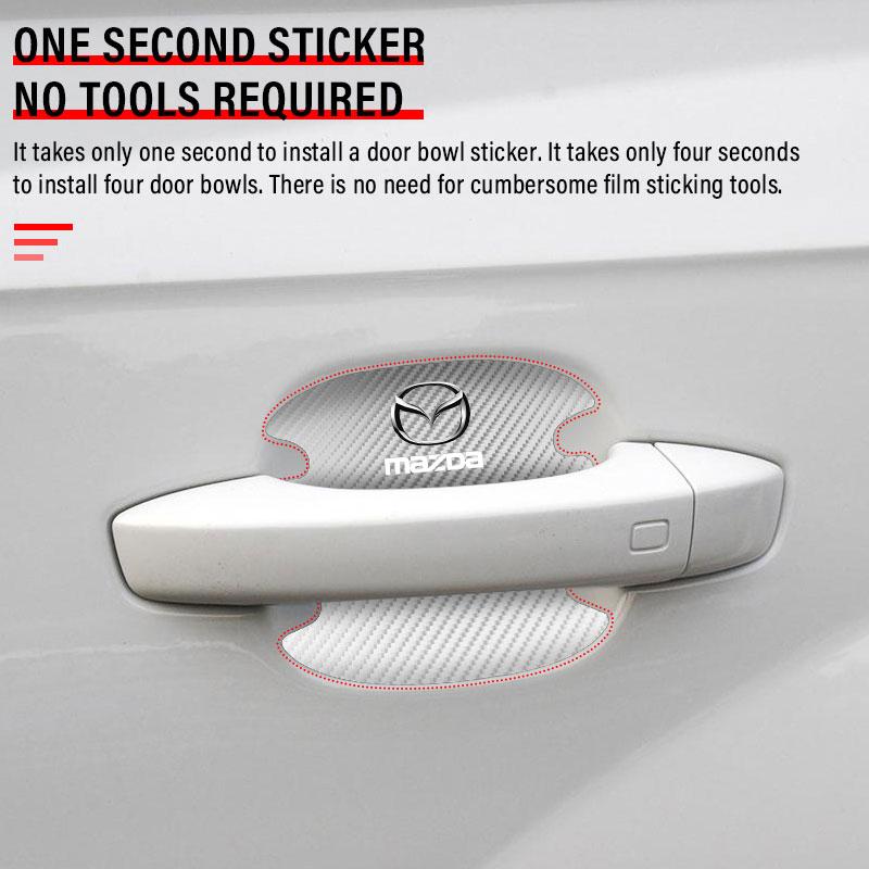 4PCS Car Door Handle Protection Sticker Emblem Car Decoration Styling For Mazda 3 7 8 Atenza Axela 5 6 323 500 RX7 RX8 CX9 CX30 CX7 CX6 CX5