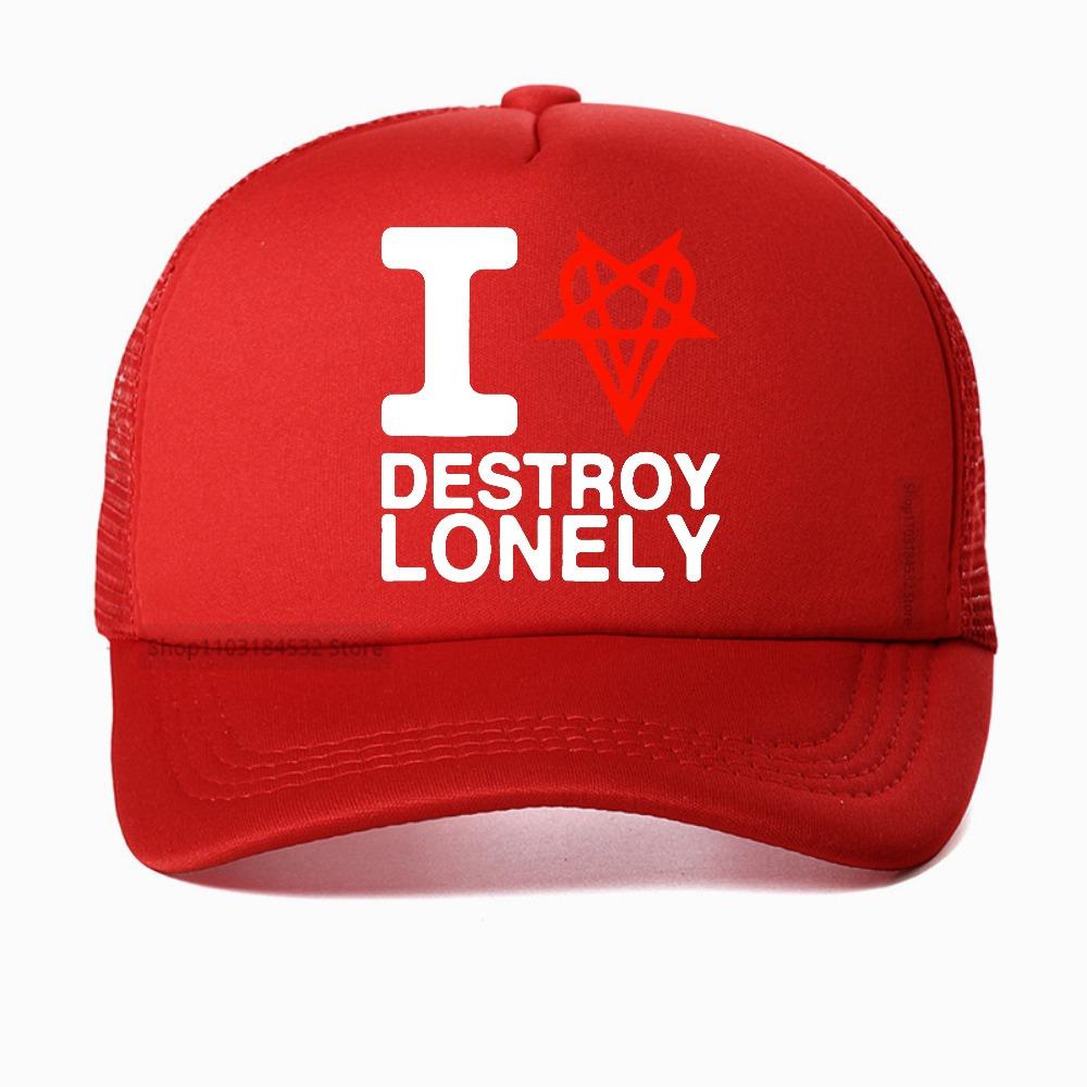 

I Heart Love Destroy Lonely mesh baseball cap Unisex Women Clothing Fashion Harajuku casual hat Breathable adjustable snapback hat Adjustable