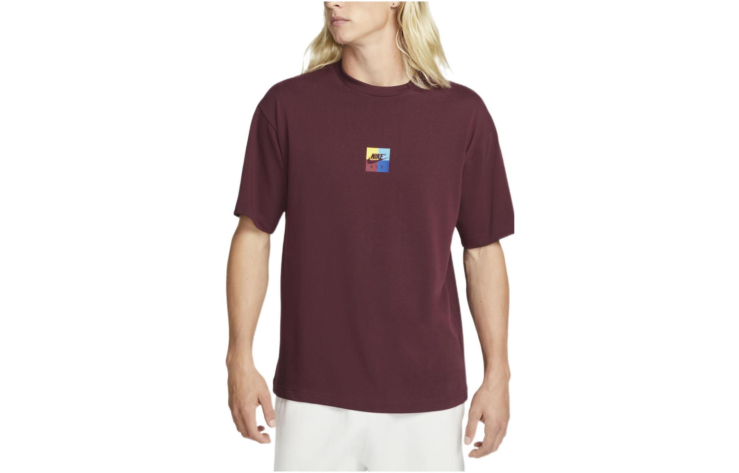 

Nike T Shirts Men s Night Brown Red Crew Neck Moderate Straight Fit FD8541-681 XXL