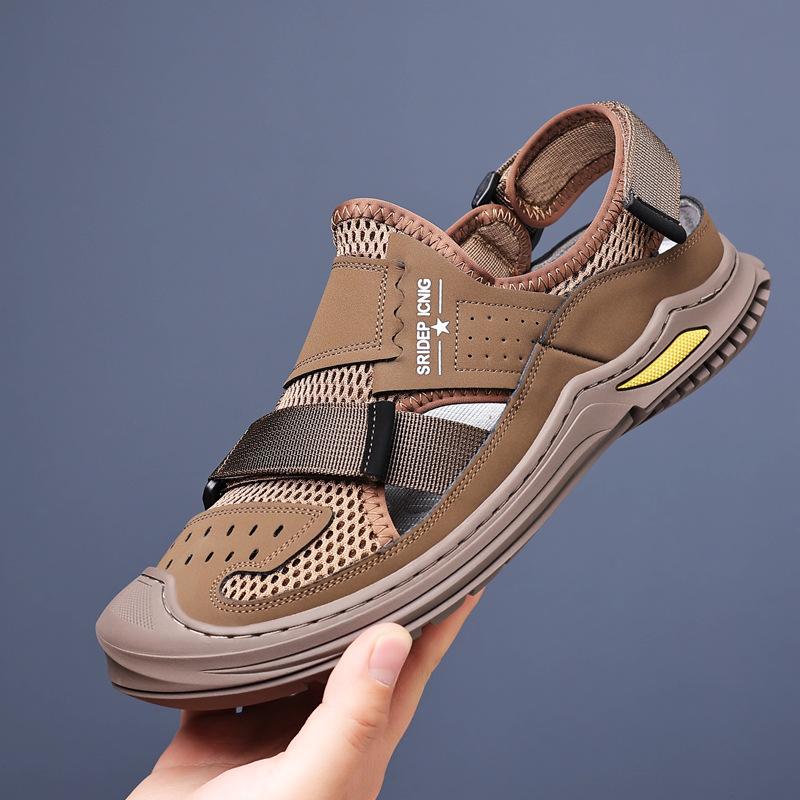 2024 Summer New Men's Handmade Online Casual Leather Shoes Men's Sports Style Hollow Breathable Sandals Men's Shoes 1886