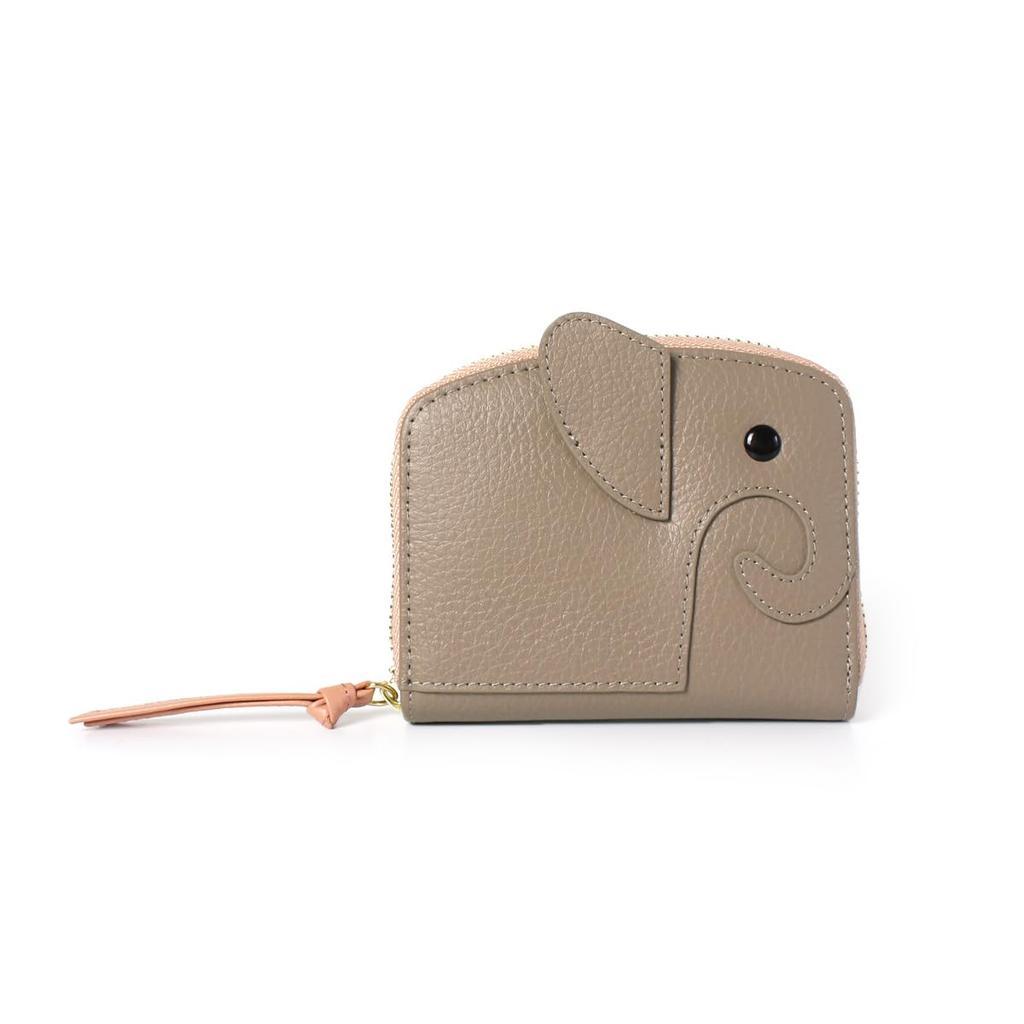 Lizdays Mini Card Bifold Cute Women's Elephant-Shaped Wallet, Compact, Case, Wallet, (Gray Beige/Pink Beige)