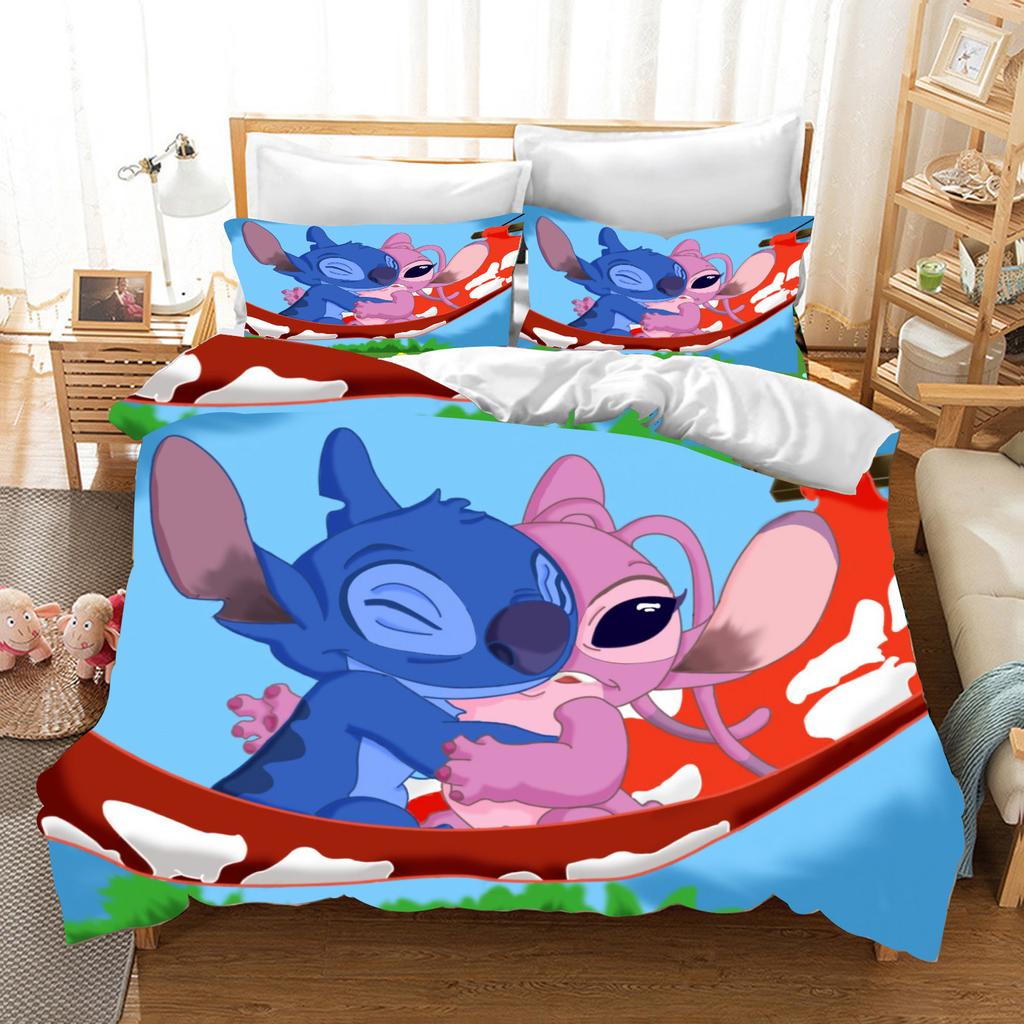 Stitch Bedrucktes Schlafzimmer Bettwäscheset Bettbezug Weihnachtsgeschenke Komfort Cartoon Mit Kissenbezug für Kinder und Erwachsene