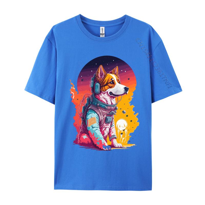 Hunde Astronauten Sonnenuntergang T-Shirt Druck Premium Baumwolle Rundhals Herren T-Shirts Hundeshirt Für Jungs Grafikshirts Herren