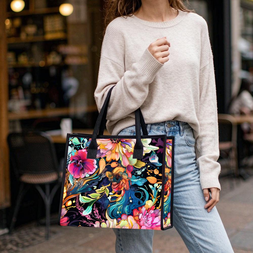 Floral Printed Tote Bag Casual Large Capacity Handbag for Daily Use