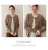 Autumn/Winter Women's Round Neck Color Block Cashmere Knit Cardigan - Single-Breasted Loose Fit Sweater