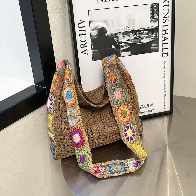 Bohemian Style Colorful Flower Pattern Woven Crossbody Bag With For Daily Use