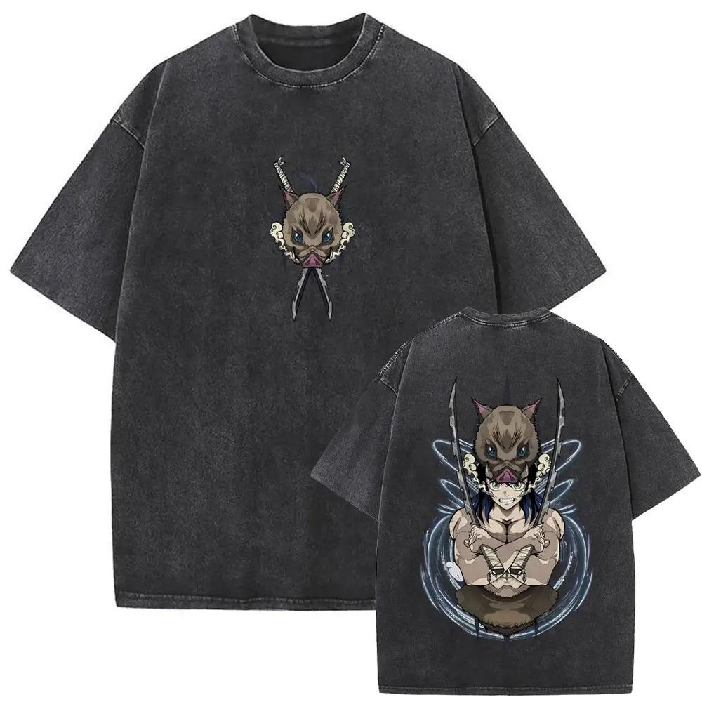 Demon Slayer Tanjiro & Nezuko Vintage Washed Graphic T-Shirt, "Kimetsu no Yaiba" Anime Streetwear Oversized Tee, Unisex Casual Top