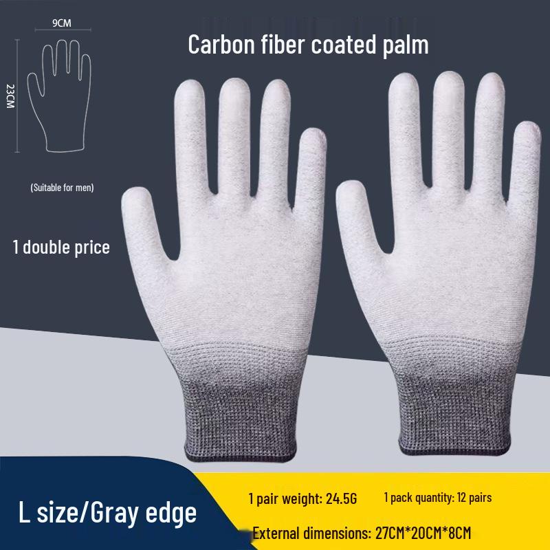 Anti-Static Carbon Fiber PU Coated Gloves - Thickened White Nylon, Dust-Free, for Electronics