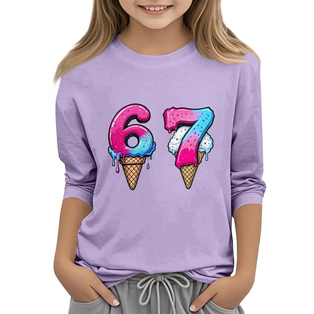 Kinder Mode Dreiviertelärmel Rundhals Bedrucktes Lässiges T-Shirt Top