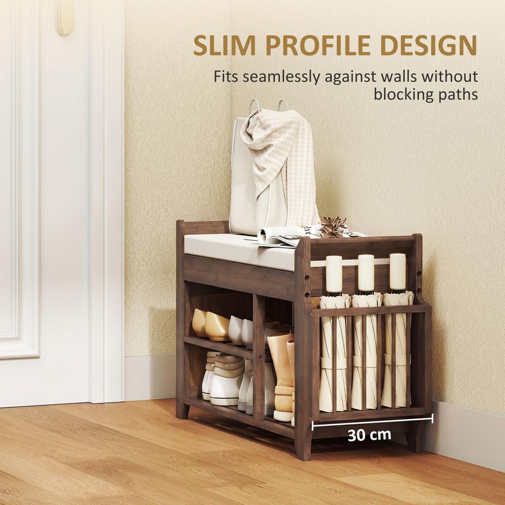 Shoe Bench 2-Tier Boot Section Entryway Storage Bench Cushioned Seat 80 X 30 X 50 Cm Dark Brown and Cream