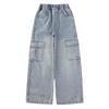 Girls Cargo Demin Pants Kids Casual Loose Wide-legged Jeans Teenagers Fashion Streetwear Baggy Trousers Children Clothes 5-12Y