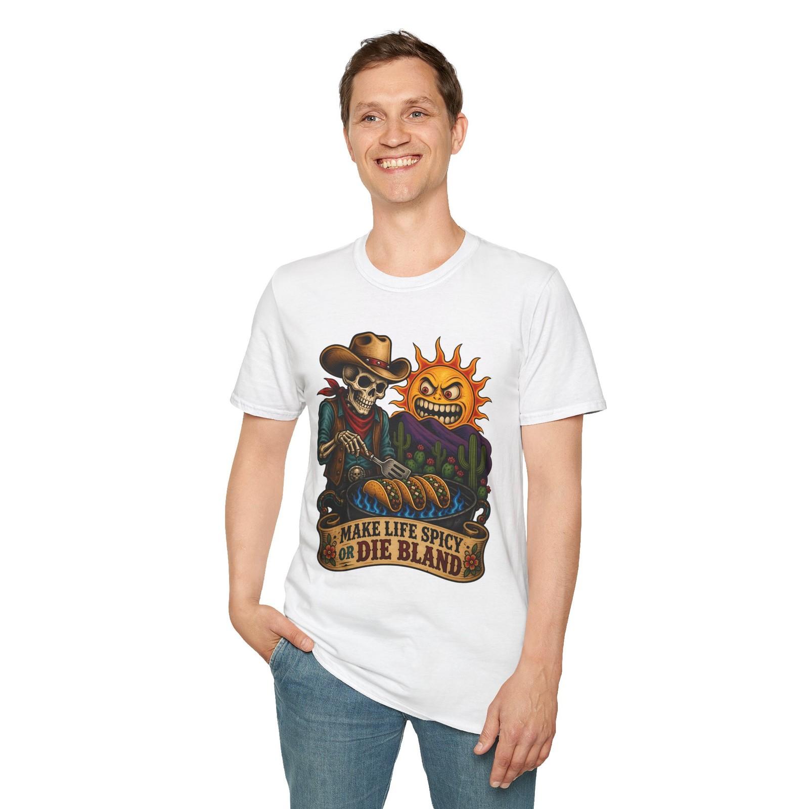 Skeleton Cowboy Taco Desert Surreal Humor Unisex Softstyle T-Shirt S