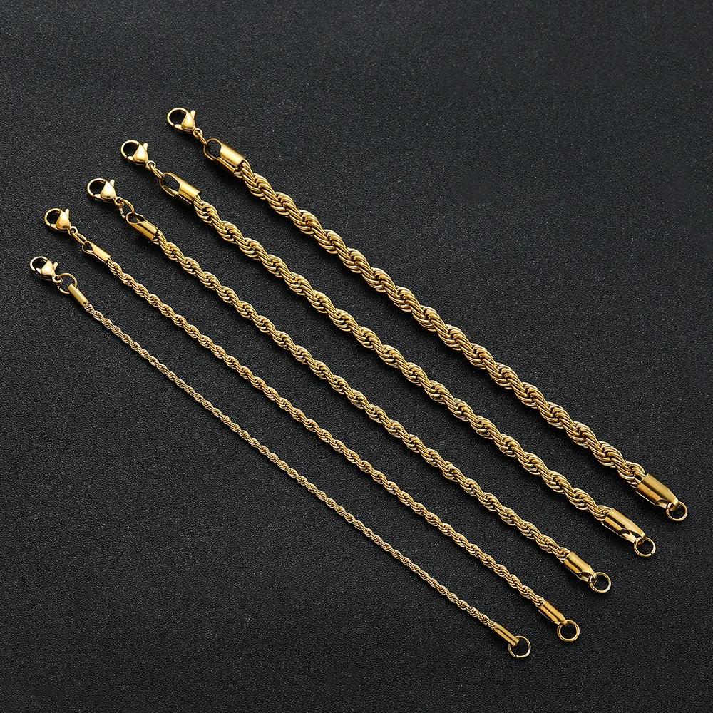 Stainless Steel Bracelet For Women Men 2/3/4/5/6MM Gold Color Twisted Rope Chain Bangle Fashion Never Fade Jewelry Accessories
