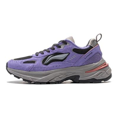 Li Ning Beichen Thick Sole Height Increasing Non Slip Wear Resistant Low Top Running Shoes Women Running Shoes Purple Black AGCT426-4
