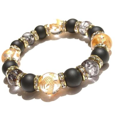 Náramek z přírodního kamene Power Stone Náramek Nejsilnější čtyři božská zvířata Matný Onyx 12mm Černý Křišťál s prasklinami 12mm Čtyři božská zvířata Zlaté gravírování