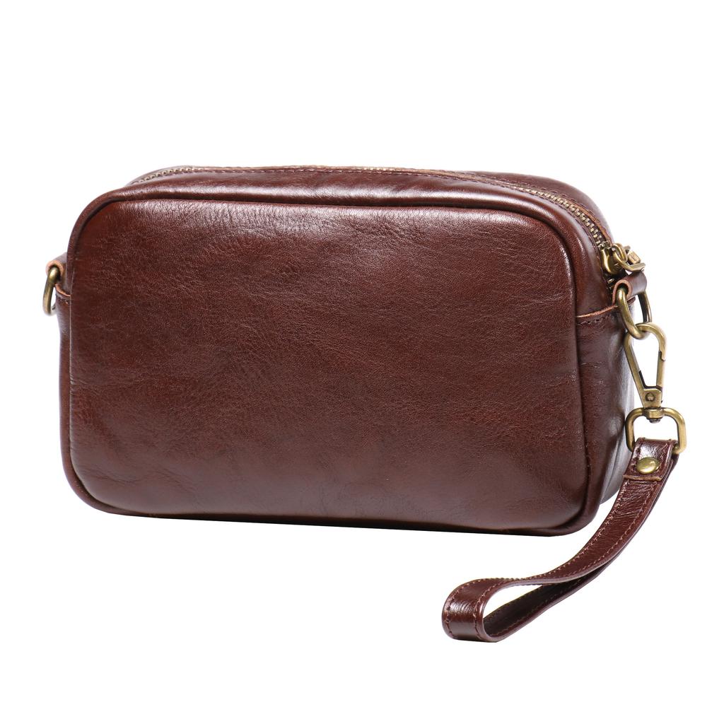 Retro Simple Men'S Bag Vegetable Tanned Leather Shoulder Bag Cowhide Trend Messenger Bag Genuine Leather Women'S Small Square Bag Steamed Bread Bag