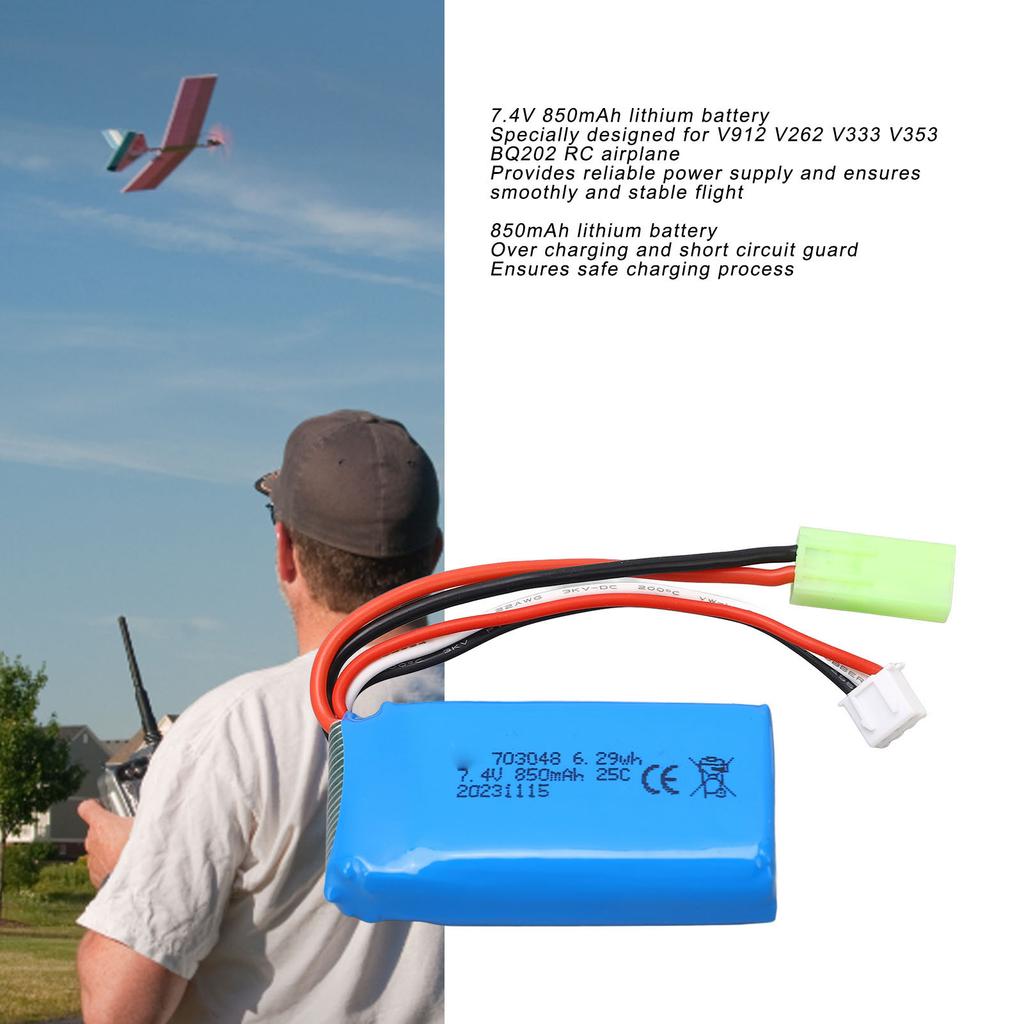 7.4V 850mAh Lithium Battery 703048 for WLToys V912 V262 V333 V353 BQ202 RC Airplane Replacement Battery