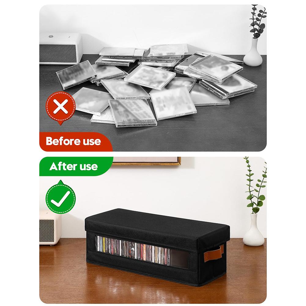 Stackable CD Case Holder with Visual Window Dustproof Lid And Handles - Holds Up To 37 CDs - 40x15.5x13.5 Cm Cartridge