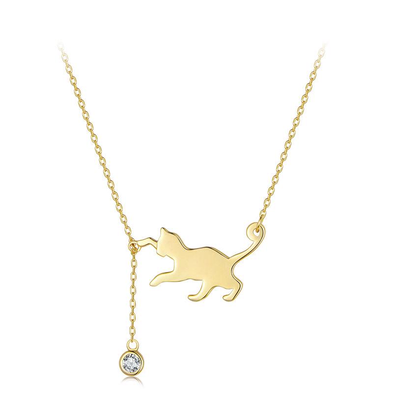 Avle Korean 925 Sterling Silver Naughty Kitten Diamond Necklace YSCN232