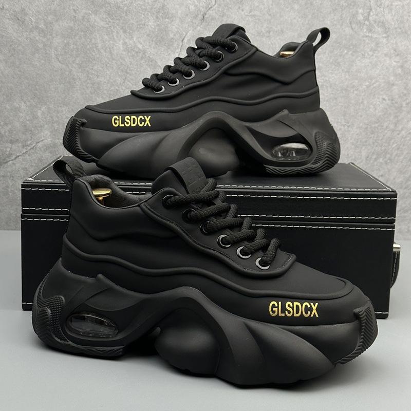 Men's Spring and Autumn Leather Versatile Fashion Casual Shoes Thick Sole High-top Sports Dad Shoes