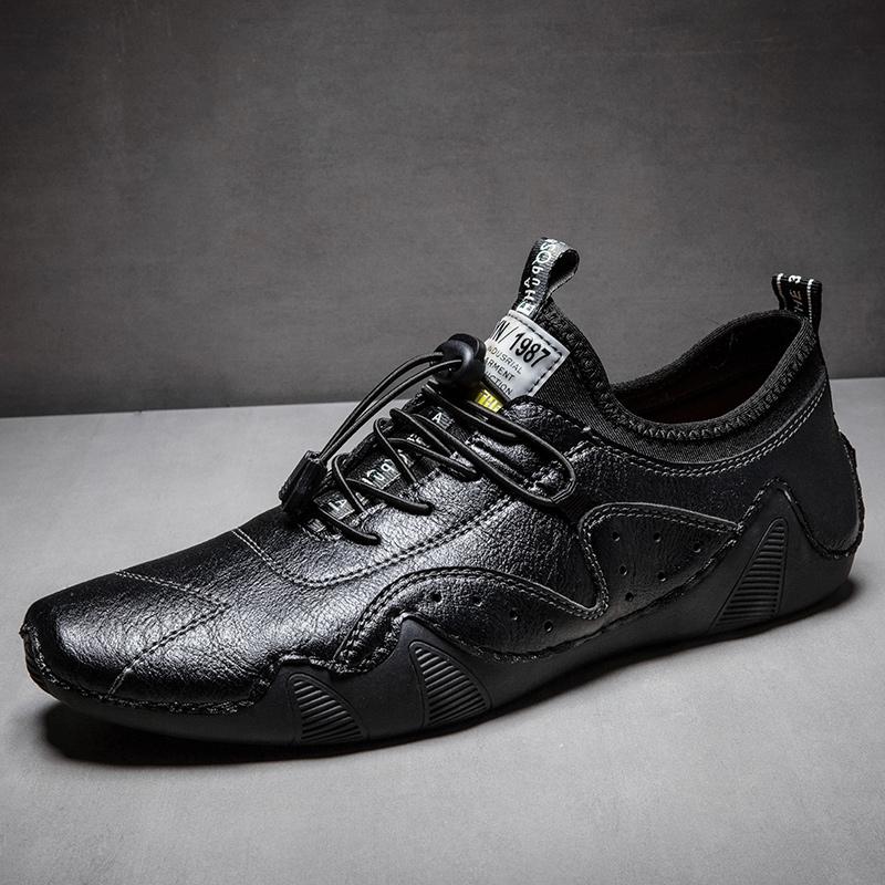 

Мужские повседневные кроссовки для активного отдыха, дышащие, с плоской подошвой, для ленивого вождения, модная обувь для мотоциклистов, мужские кроссовки 38 чёрный