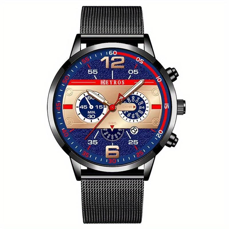 

Роскошные модные мужские спортивные часы из нержавеющей стали с сетчатым ремешком, кварцевые часы для мужчин, деловые кожаные светящиеся часы