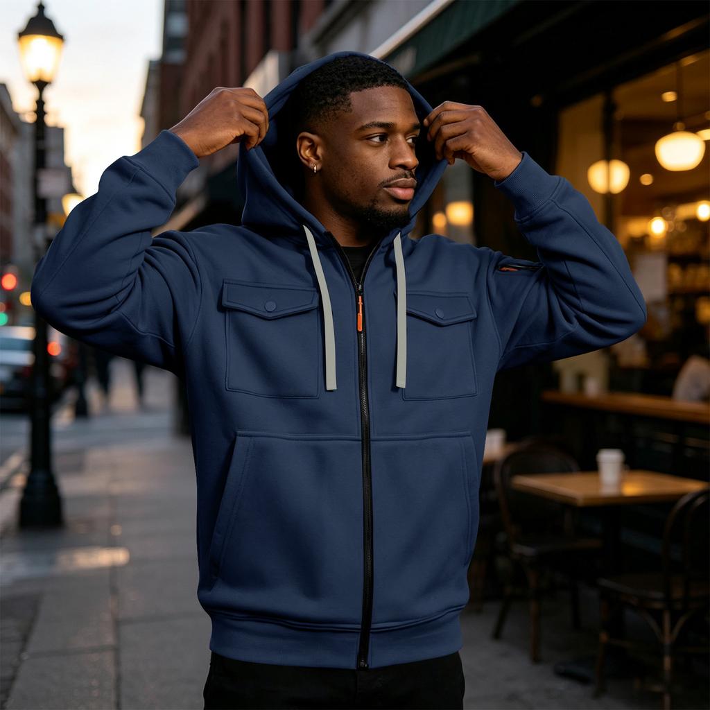 Men's Color Long Sleeve Hooded Casual Comfortable Jacket for Everyday Wear