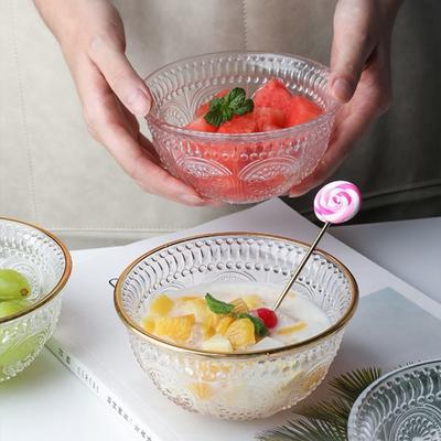 Salatschüssel aus Glas mit geprägter Sonnenblume, Phnom Penh, transparente Schüssel, Schüssel für Obst, Nudeln, Reis, Dekoration, Geschirr, Küchenzubehör