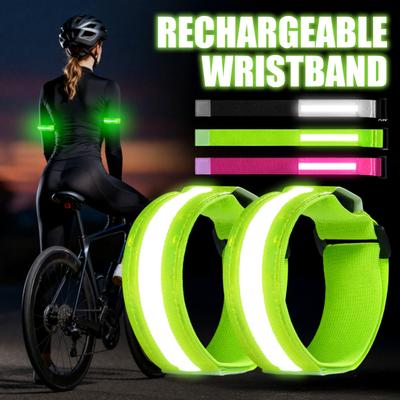 2 Stück LED Leuchtarmband Hohe Sichtbarkeit Leuchtendes Reflektierendes Sicherheitsband Verstellbar Outdoor Nachtspaziergang Laufen Reiten Leuchtendes Armband