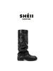 Su Yinyin has the same round head versatile Spice Girl trouser tube boots, thick sole heightening belt mouth, medium tube, western boots, stacked sh