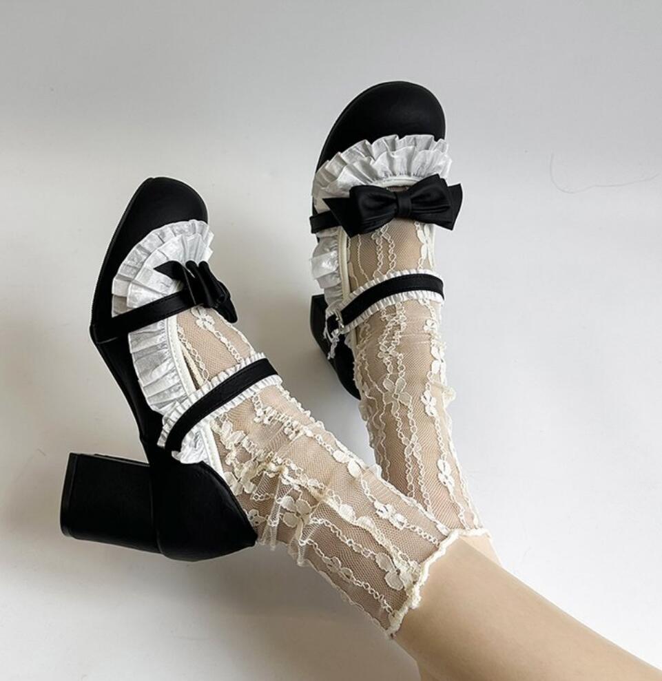 Sweet Design Girl Thick Heel Women JK Mary Jane Shoes Butterfly-knot Chunky Lolita Shoes Spring Women Elegant Party Dress Pumps