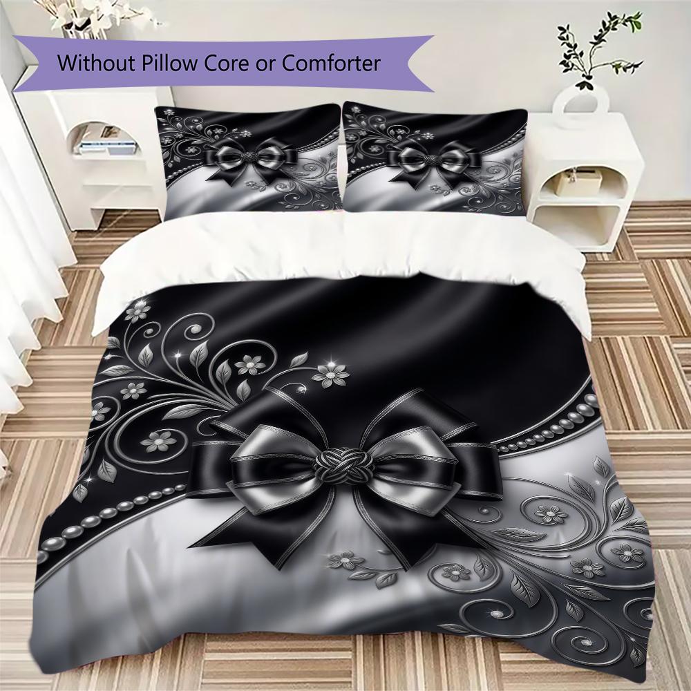 Elegant Bow Pattern Bedding Uilt Set Uilt Cover Pillowcase Home Decoration Birthday Gift (1 * Duvet Cover + 2 * Pillowcase Without Core)