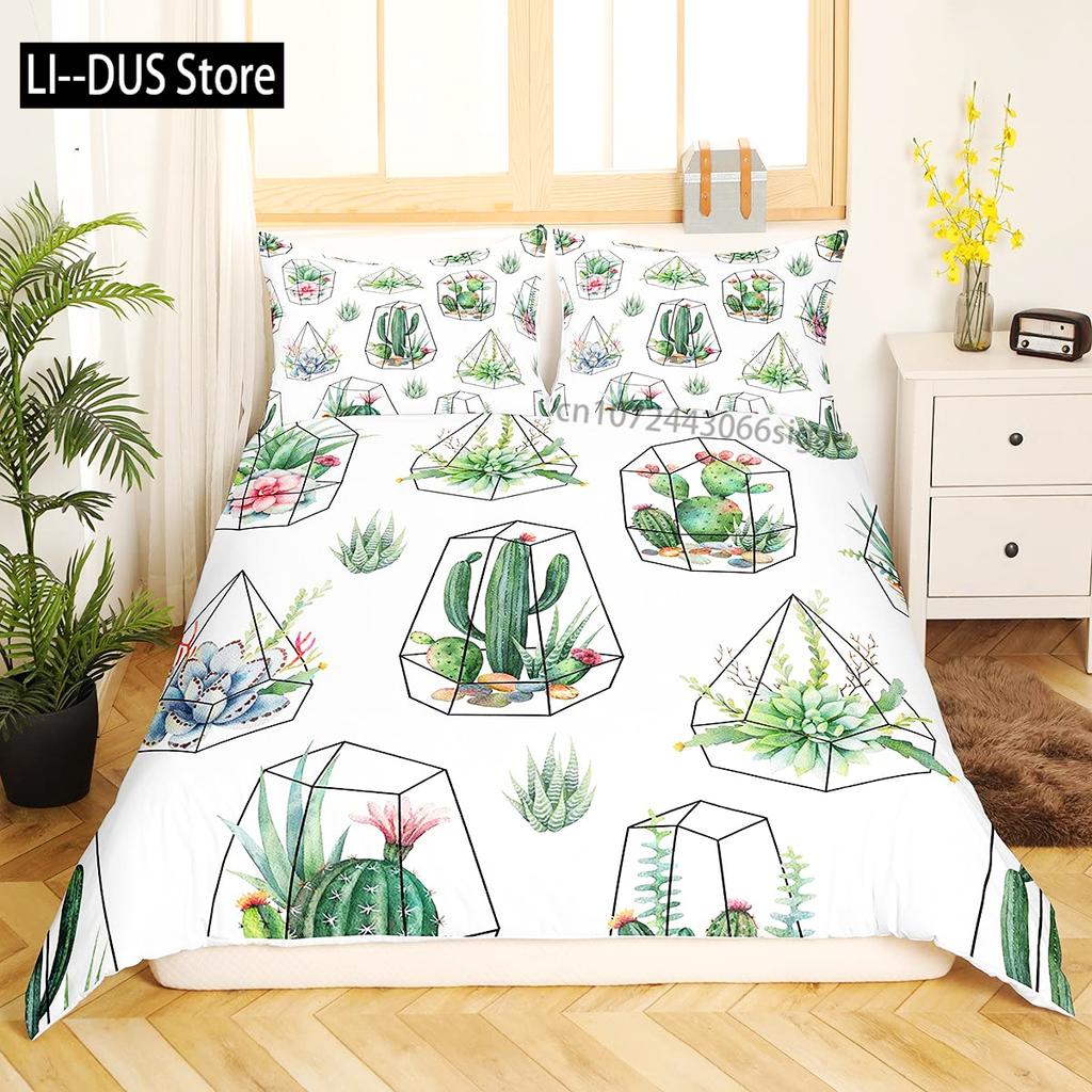 Cute Cactus Duvet Cover Bedding Set Comforter Cover for Children Girls Room Decor Boho Animal Quilt Cover Queen King Full Size