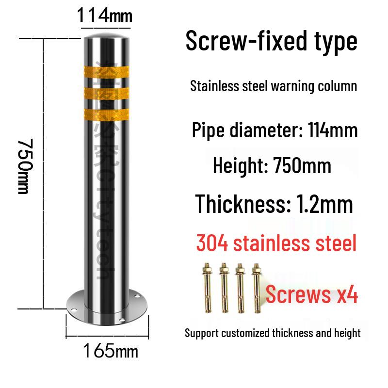 Stainless Steel Reflective Bollard: Thickened Anti-Collision Road Post, 304 Steel Parking Space Isolation Post.
