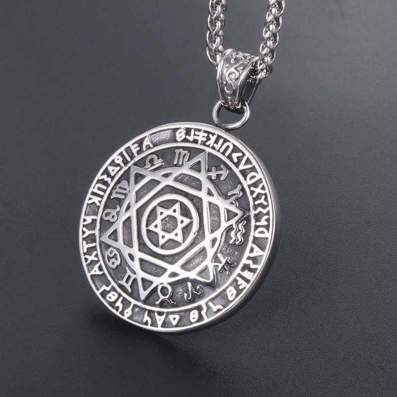2026 European and American Retro Fashion Double-sided Star Pendant, Round Brand Trend Men's Necklace