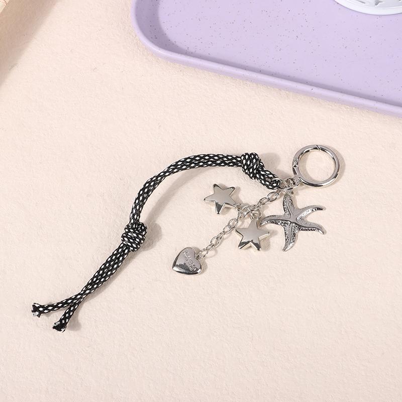 Y2K Trendy Starfish Five-Pointed Star Lanyard Keychain Retro Braided Rope Keyring Bag Pendant Key Hanging Decoration Gifts
