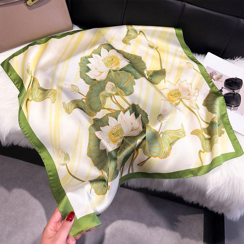 Luxury Flower Silk Square Scarf Women Satin Shawl Wrap Hijab Female Hair Band Wrist Headkerchief 70*70Cm Echarpe Bandana