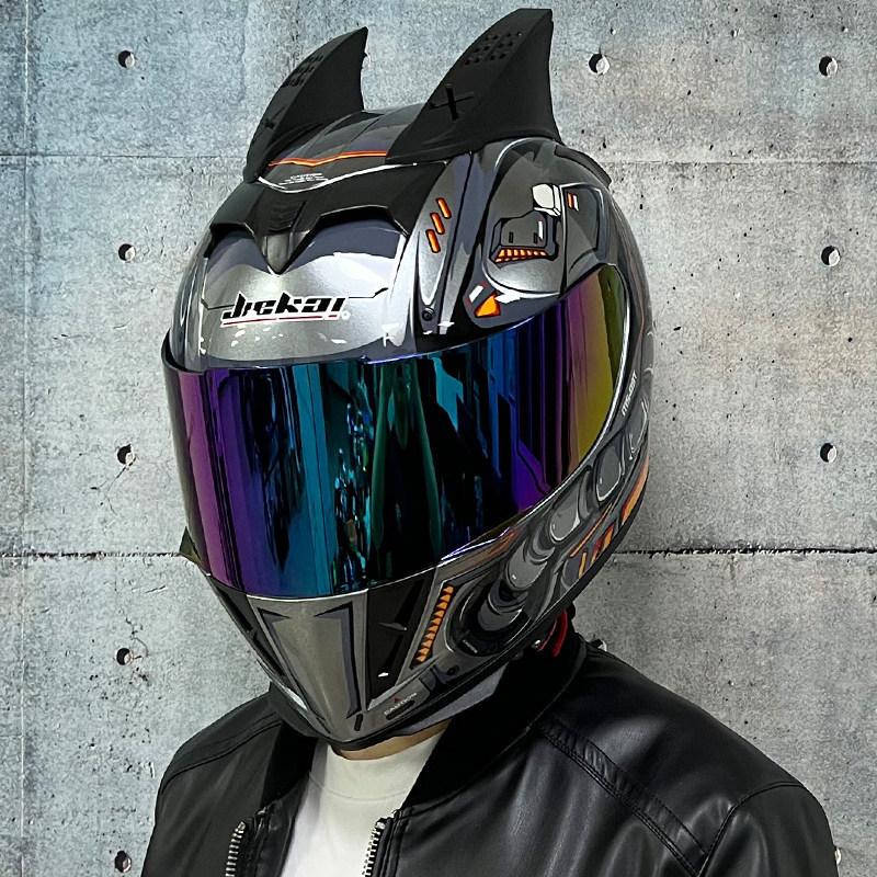 Jiekai Electric Vehicle Bike Helmet Men's and Women's Full Helmets Four Seasons Double Mirror Bluetooth Personalized Helmet Grey Party