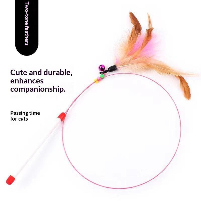 Flexible Steel Wire Cat Teaser Wand with Soft Feather Crisp Bell Interactive Play Toy for Indoor Cats Daily Play