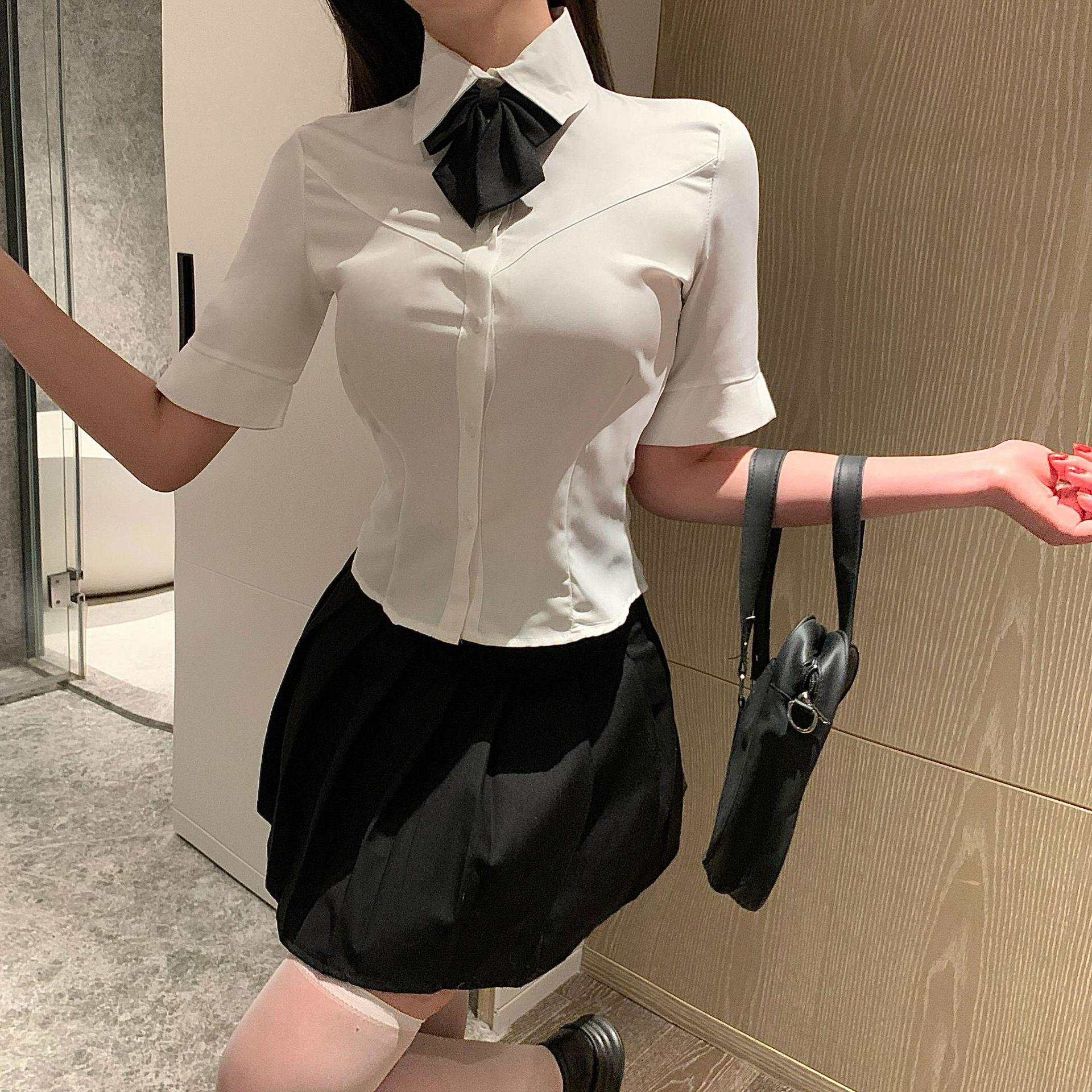 

White Waist-Gathered V-Neck Micro-Elastic Short Sleeve Shirt - New 2025 Slimming Top for Teens, Spring/Summer L Premium