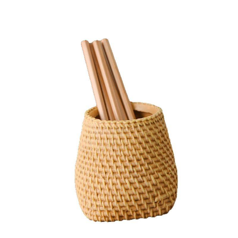 New Rattan-style Round Pen Holder, Flower Arrangement Bucket, Multi-functional Storage Basket, Makeup Brush Storage Tube Box