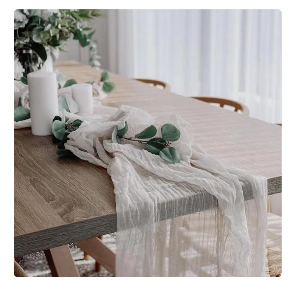 Gauze Table Runner Semi-Sheer Crinkle Table Runner Boho Rustic Decorations For Wedding Reception Bridal Shower Holiday Party