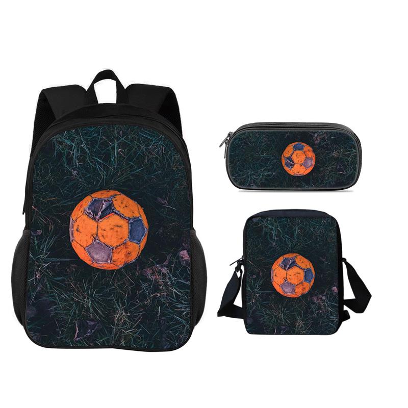 Soccer Backpack Pencil Case Shoulder Bag 3Pcs Set New Football Print, Best Partner for Male and Female Students Going To School