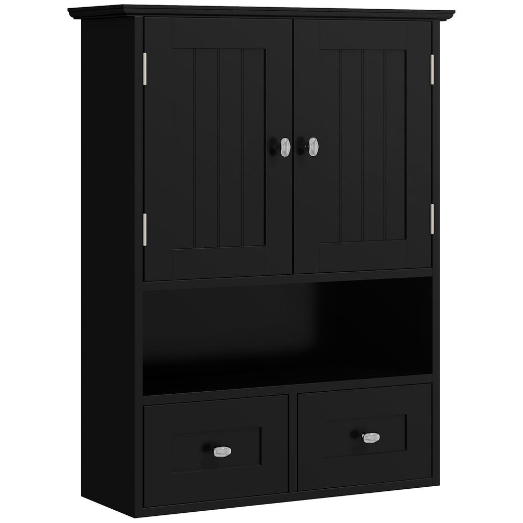 Bathroom Wall Cabinet, Vanity Unit, Doors, Shelf, 2 Drawers, 50.8 x 17.8 x 66 cm, Black