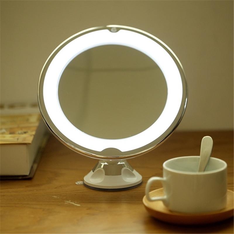 1W LED Light Makeup Vanity Mirror Wireless Portable Makeup Mirror 10x Magnifying Cosmetic Beauty Bathroom Shower Round Mirrors