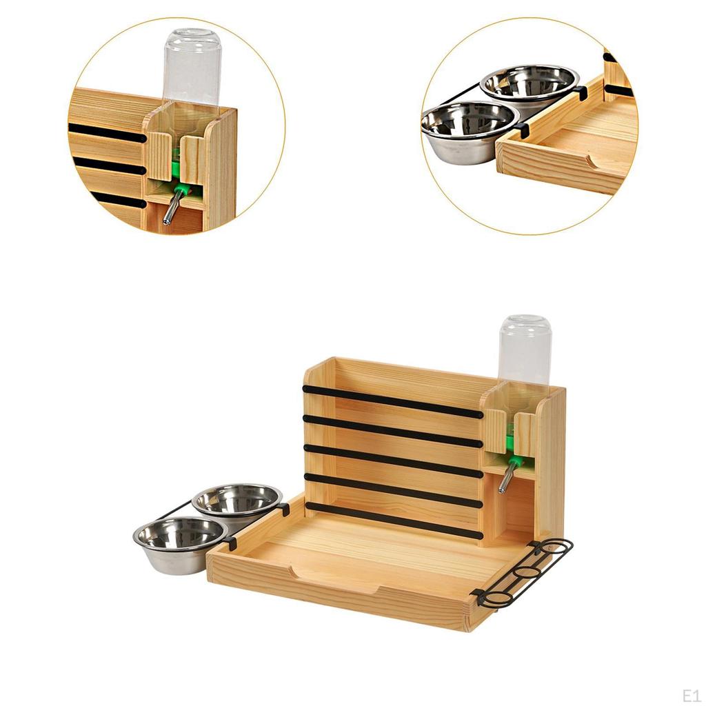 Wooden Hay Feeder Food Dispenser Premium Easy To Clean Water Bottle Guinea Pig Holder with Bowls